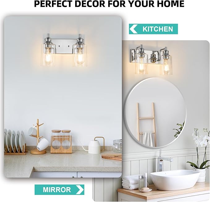 2-Light Bathroom Light Fixtures Modern Chrome Vanity Lights for Bathroom Lighting Fixtures Over Mirror for Cabinet Mirror Bedroom Hallway