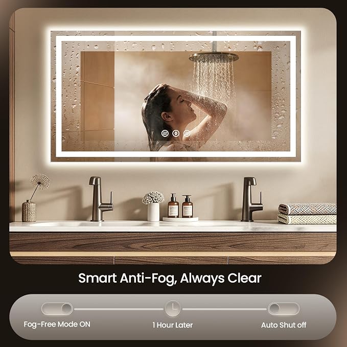 60x36 LED Bathroom Mirror with Anti-Fog, Backlit & Front Lit, Memory | Stepless Dimmable 3 Color CRI 95+ Shatterproof Tempered Glass ETL Listed for Safety Lighted Bathroom Vanity Mirror for Wall