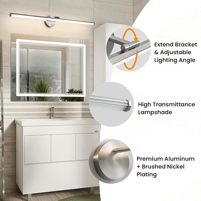 KAISITE Brushed Nickel Modern Bathroom Light - 39 Inch Dimmable 5CCT LED Vanity Light for Restroom