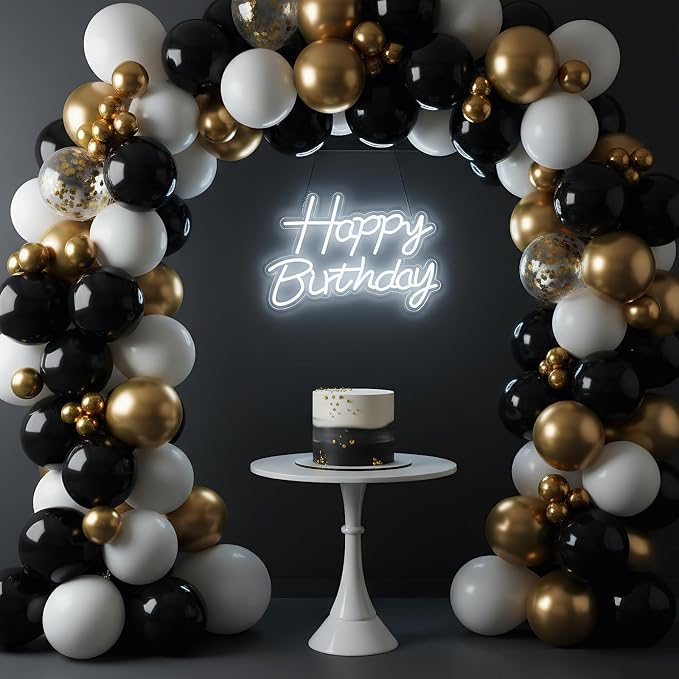 Happy Birthday Neon Sign for Backdrop, LED Happy Birthday Light Up Sign, USB Powered Dimmable Neon Light for Birthday Party Decorations, Wall Decor, White, 16.5 x 12 inch