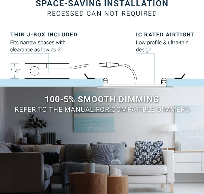 PARMIDA (24 Pack) 6 Inch 5CCT Ultra-Thin LED Recessed Ceiling Light with Junction Box, 5 Color Selectable 2700K/3000K/3500K/4000K/5000K, 12W, Dimmable Canless Wafer Slim Panel Downlight, IC Rated, ETL