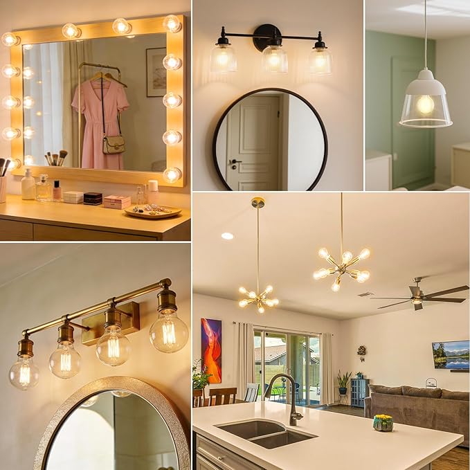TJOY 10 Pack G25 Globe Light Bulbs, LED Edison Vanity Light Bulbs, Dimmable, 2700K Warm White, 500 Lumens, 5.5W=60W, CRI80, Clear Vintage Filament Globe, E26 Base for Vanity