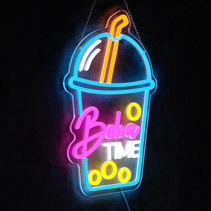 Boba Time Neon Sign for Wall Decor Dimmable Boba Tea Led Light Signs Bubble Tea Neon Light for Cafe Bar Kitchen Restaurant Coffee Dessert Shop Living Room Decoration Gift for Girls