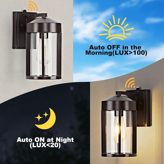 Dusk to Dawn Outdoor Lights Fixture Wall Mount–Geometric Industrial Bronze Exterior Wall Sconce, Waterproof Anti-Rust with Photocell Sensor Outside Porch Light for House Patio Entryway Garage (2 Pack)