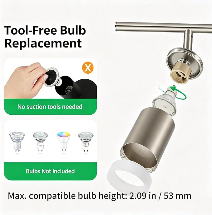 Bojim Track Lighting Fixtures Ceiling Mount for Kitchen, Nickel 4 Way LED Spot Lights Indoor, Flexible Modern Track Light GU10 Socket for Dining Room, Bulbs Not Included
