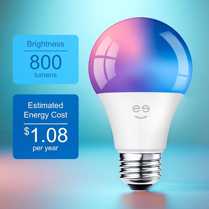 Geeni Prisma Plus Smart Light Bulb, Color-Changing Dimmable LED, 6-Pack | 800 Lumens, RGBW A19, tunable white, Wi-Fi control, works with Alexa & Google Home