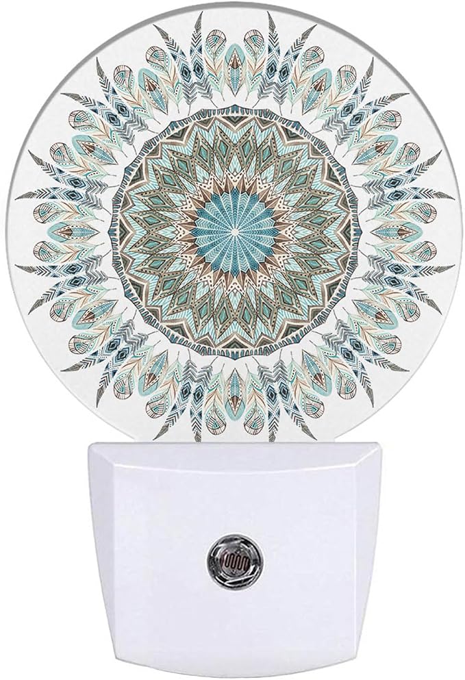 Flower Mandala Night Lights Plug into Wall Turquoise Yellow Blue Floral Paisley LED Dusk to Dawn Plug-in Nightlight Auto Sensor for Bedroom Bathroom Hallway Living Room