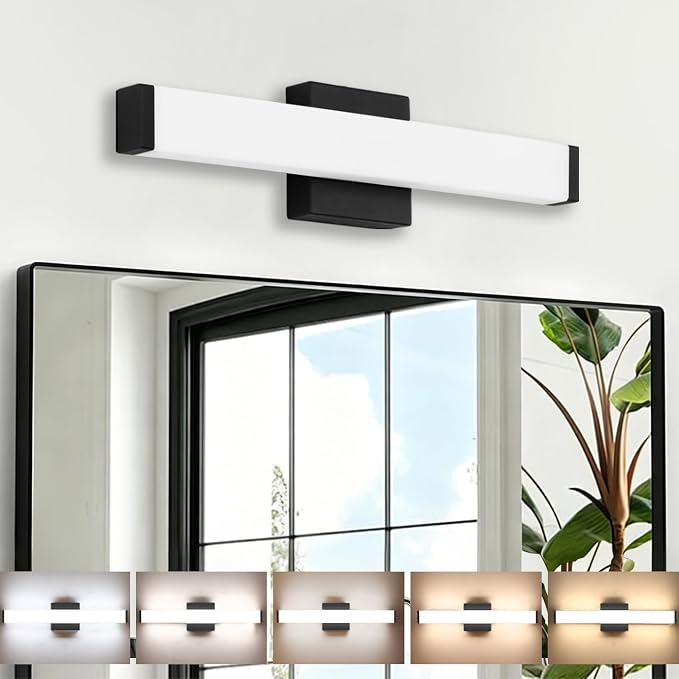 16" LED Bathroom Vanity Light, 10W 5CCT Dimmable, Brushed Black | Wall Bar Light, Rust & Moisture Resistant, Dimmable 2700K-5000K, Energy-saving, moisture-proof, Dresser Bathroom over Mirror