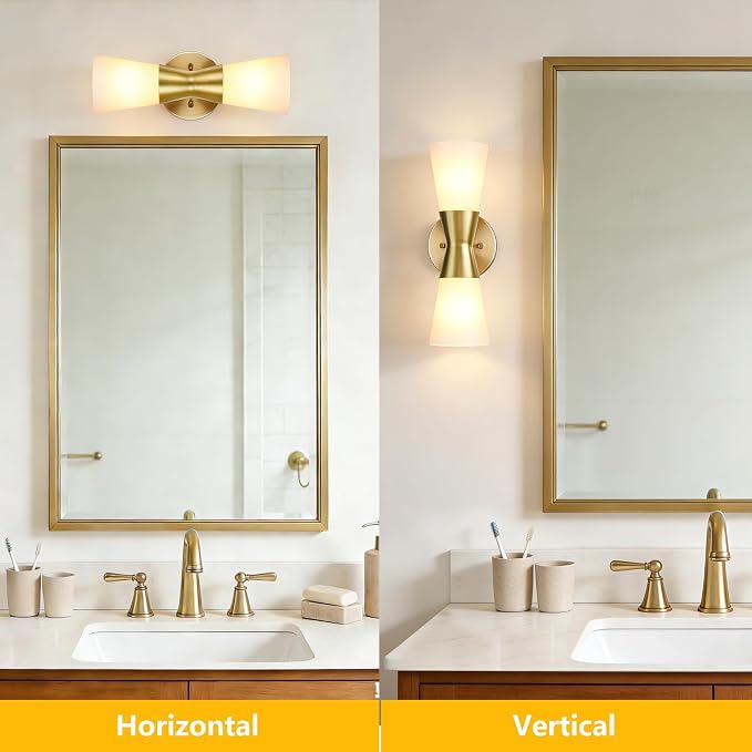 Wall Sconces Set of 2 for Bathroom, Modern Indoor Vanity Light Fixtures 13", Up Down Lighting, Wall Mount Lamp for Living Room Bedroom Hallway Stairway Fireplace Mirror E26 Base 2PC White&Gold