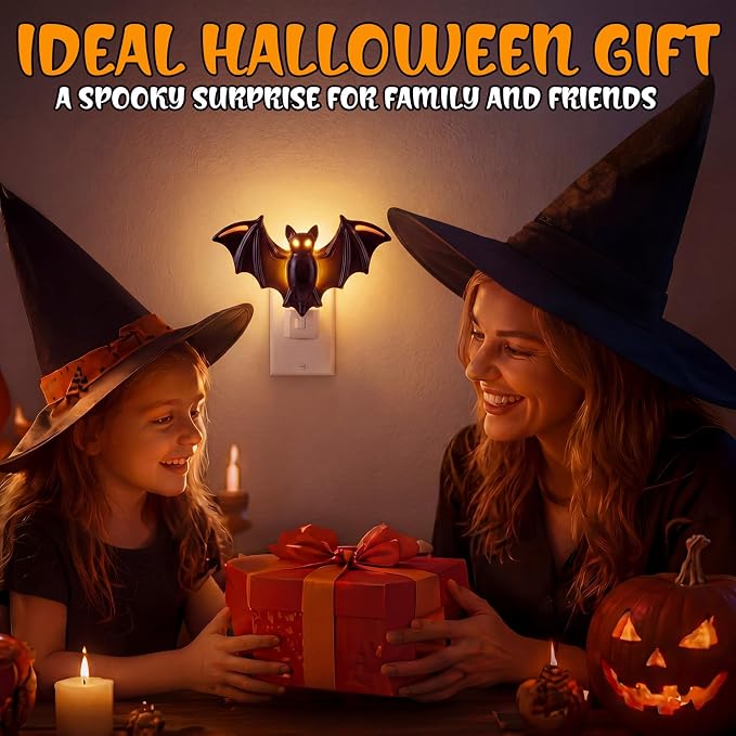 1 Pcs Night Light 3D Wall Nightlight with Auto On/Off Dusk to Dawn Sensor Decorative LED Night Lamp for Bedroom Bathroom Hallway Kids Room Home Decor (Bat)