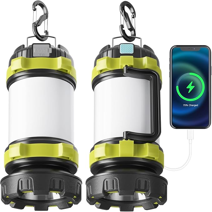 2Pack Camping Lantern, Rechargeable Flashlight & Emergency Light | 1000LM 6 Modes Battery Powered Lantern, 4000mAh Portable Camp Light for Outdoor Hiking, Hurricanes and Power Outages