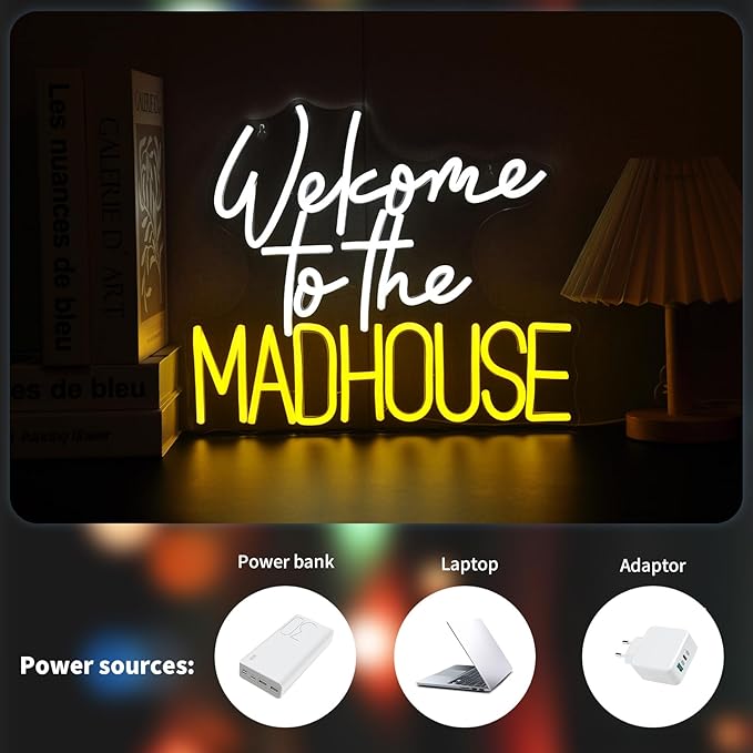 Welcome to the Madhouse Neon Sign for Wall Decor Led Neon Signs Light Up Sign Room Decor Neon Lights Sign USB Powered
