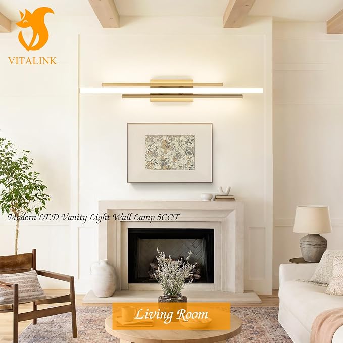 VitaLink Modern Gold Vanity Light Bathroom Wall Light Fixtures Over Mirror 35 Inch Long Dimmable 3-Light LED Bathroom Wall Lighting 5CCT(3000K/3800K/4500K/5200K/6000K)