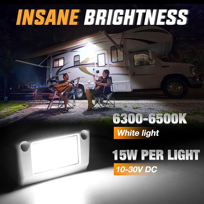 Nilight 2PCS 5 Inch RV Exterior Lights White Beam for RV Trailer Camper SUV | 2PCS LED porch scene cargo light, white aluminum housing, 12V 24V waterproof for RVs trailers campers 5th wheels
