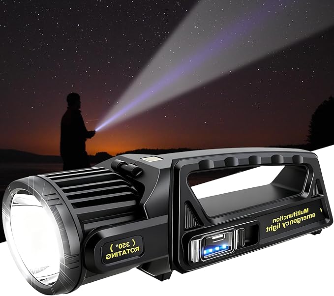 LETOUR 1450000 L Spotlight, Rechargeable Led Spotlight Flashlight with 350° Rotate Head, 9 Modes Super Bright Spot Lights Outdoor Handheld, IPX6 Waterproof Solar Flashlight for Emergencies,XX-Large