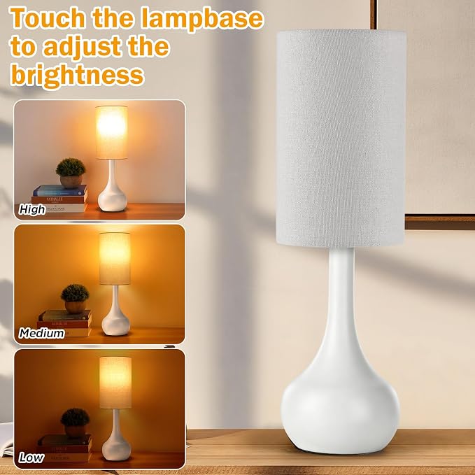 Touch Bedside Lamp for Nightstand,3-Way Dimmable,Space Saving & No Assembly Required, Upgraded Small Droplet White Table Lamp for Bedroom, Living Room (LED Bulb Included)