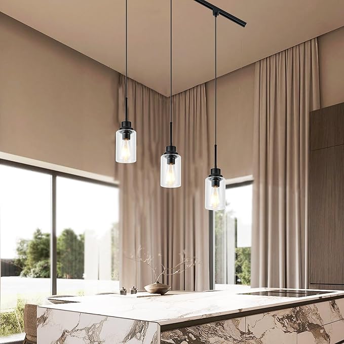 Track Lighting Heads H Type for Accent Task Retail Kitchen Ceiling Track Light H Type Pack of 3, Black Track Lighting Heads with Clear Glass Shade, Bulb and Track Not Included