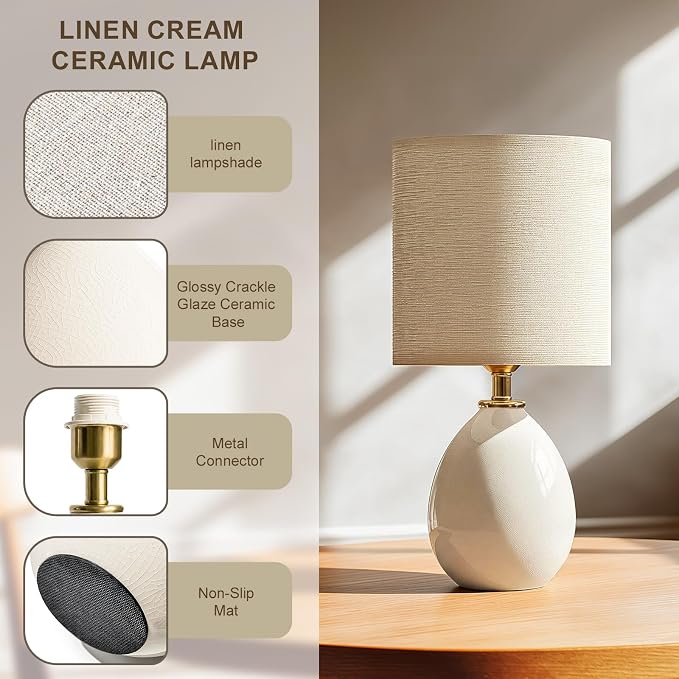 18.5" Table Lamps Set of 2 for Living Room Bedroom, Bedside Lamps for Night Stands, Modern Linen White Ceramic Lamps