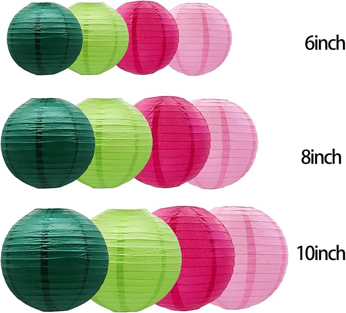Green and Pink Party Decorations,12pcs Paper Lanterns for Birthday Baby Shower Wedding Party Decorations