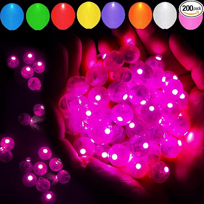 200pcs Pink LED Balloon Light, Mini Tiny Light Round Led Ball Lamp for Paper Lantern Balloon Indoor Outdoor Party Event Birthday Party Wedding Decoration Halloween Christmas Supplies