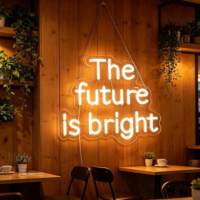 "The Future Is Bright" Neon Sign, Positive Quotes Decorative Neon Lights for Home Room Wall Decor, Office Wall Decor Neon Light Sign, Christmas Birthday Gift,Thanksgiving Gift(warm white)