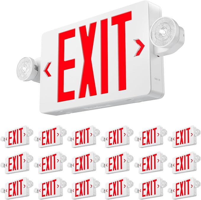 Amico 18 Pack Red Exit Sign with Multi-Angle LED Emergency Lights | ETL Listed, Wall & Ceiling Dual Mount, Hard Wired 120/277V AC, 90 Min Backup, 94V-0 Fire Resistant Plastic Housing