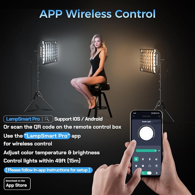 EMART Softbox Lighting Kit with Grid, 50W 16"x16" Soft Box for Photography | Pull Softbox, 3000K-6000K LED Bulb with Remote/APP Control, Photography Lighting for Video Recording,Streaming,Portrait 1Pack