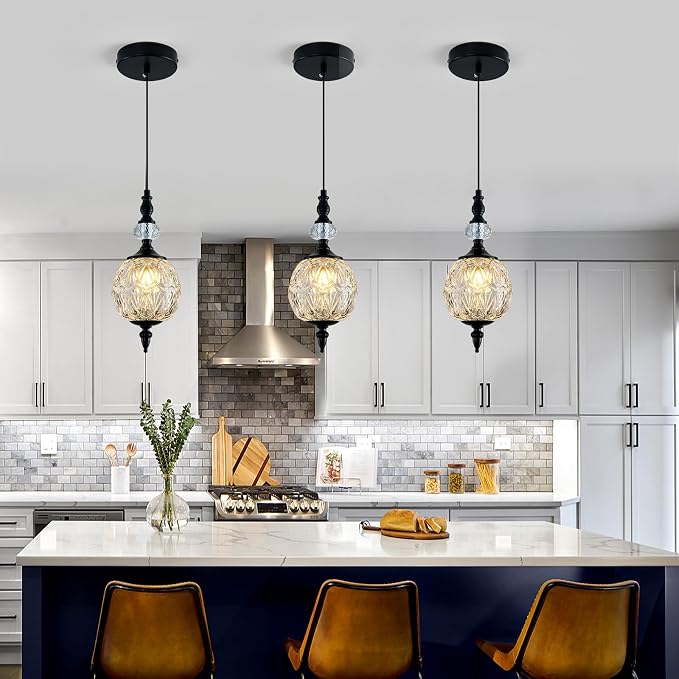 Piepooye 4.72" Vintage Mini Black Glass Pendant Light for Kitchen Island | Adjustable Hanging Ceiling Light Fixture Farmhouse Chandelier Dining Room Bedroom Foyer Entryway