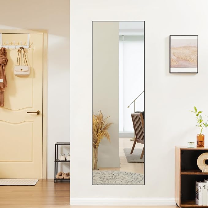 DUMOS Black Full Length Mirror with Stand, 59''x16.5'' Floor Mirrors with Aluminum Alloy Frame for Bedroom, Standing Full Body Mirror with Shatter-Proof Glass for Wall, Living Room, Cloakroom