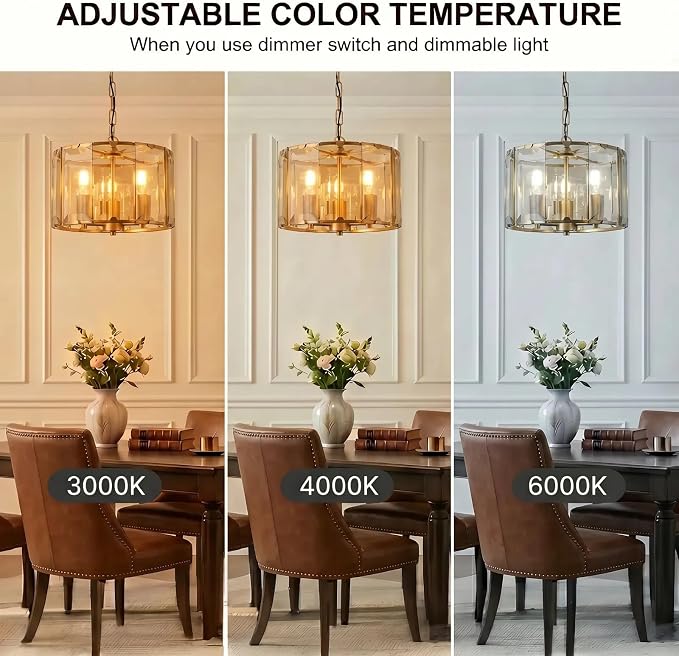 Gold Chandeliers for Dining Room,3-Light Pendant Lights Kitchen Island Round, Height Adjustable Modern Dining Room Light Fixture over Table for Kitchen Entryway Foyer Living Room, UL Listed, 13 Inch