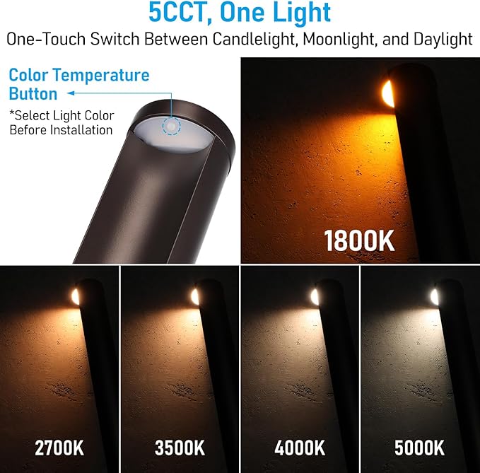 LEONLITE Low Voltage Landscape Lights 5CCT, 5W Anti-Glare LED Pathway Lights, Die-Casted Aluminum Housing, IP65 Waterproof for Outdoor Path Sidewalk Walkway, 1800K-5000K, ETL, Pack of 12