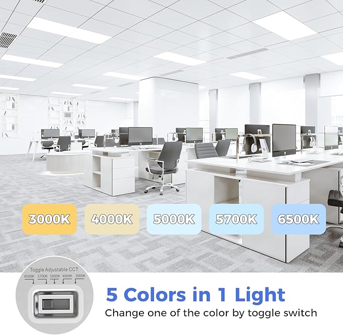 AIKVSXER 4 Pack 2x4 LED Flat Panel Light - Selectable 5 CCT 3000K-6500K & 5 Wattage 30-70W 7700Lm 0-10V Dimmable 2 x 4 led Drop Ceiling Light Fixture 120-277V for Commercial and Home