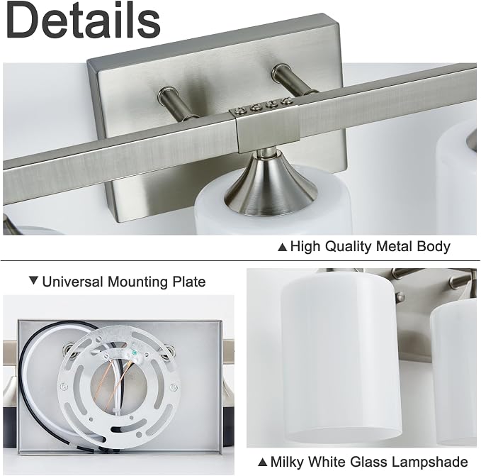 ZHU YAN Modern Vanity Light Over Mirror, 5-Light Brushed Nickel Bathroom Lighting Fixtures, White Frosted Glass Shades,Bathroom Lights for Mirror Living Room Bedroom E26 Socket