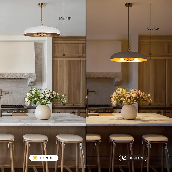 LamQee 20 Inch Oversized Large Pendant Lights, 3-Lights White and Gold Dome Chandelier, Mid Century Modern Metal Pendant Lighting Fixture Ceiling Hanging for Kitchen Island Dining Room Over Table Bar
