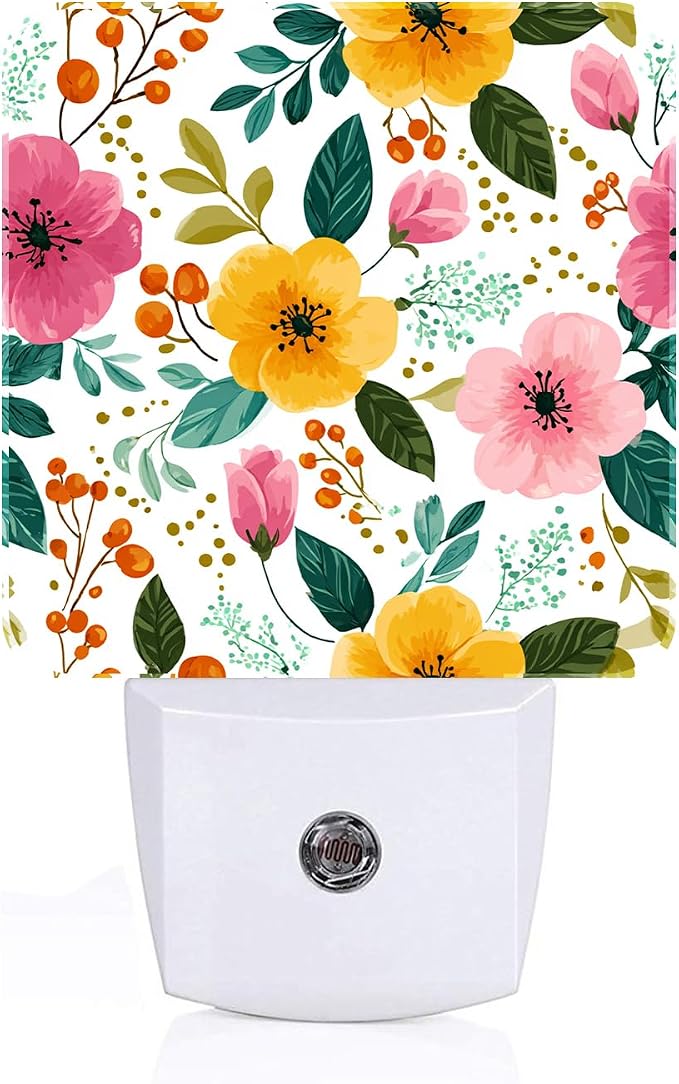Vintage Botanical Flower Night Light,Plug Into Wall for Boys Girls Bedroom Decorative Square Night Light Lamp 0.5w Sleep Friendly