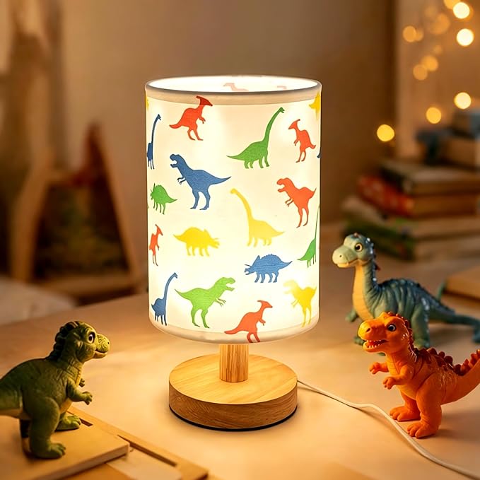 Dinosaur Kids Table Lamp for Bedroom Boys Bedside Lamps,3 Colors Dimmable Dinosaur Nightstand Night Light with Cartoon Lampshade Desk Lamp for Girls Boys Room Nursery Decor Dino Birthday Gifts for Boy