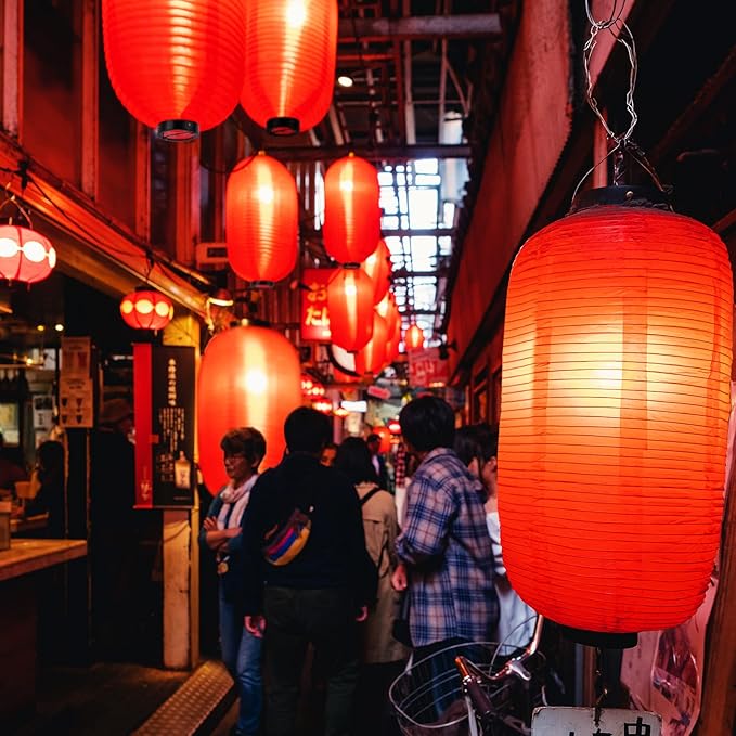 48 Pcs Traditional Japanese Style Red Silk Hanging Lantern Set Including Paper Lanterns Japanese Decorations and Lights for Chinese New Year Luna Festival Party Decoration DIY Crafts
