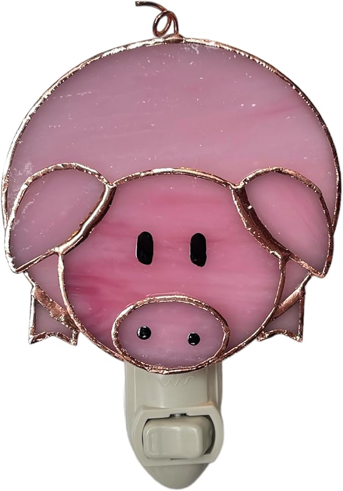 Gift Essentials Pink Pig Plug in Night Light - Stained Glass Nightlight with On/Off Rocker Switch - Includes One 4 Watt Replaceable Incandescent Warm Glow Bulb