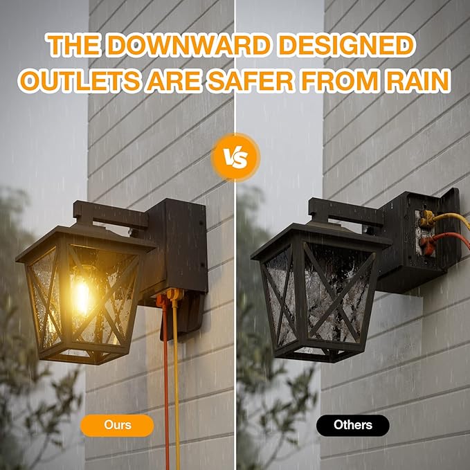 Ehaho Porch Lights with Outlet, Dusk to Dawn Outdoor with Outlet Built-in, Waterproof Anti-Rust Aluminum Outside Light with GFCI Outlet, Wall Sconce Light with Plug for Front Door (Black 1PC)