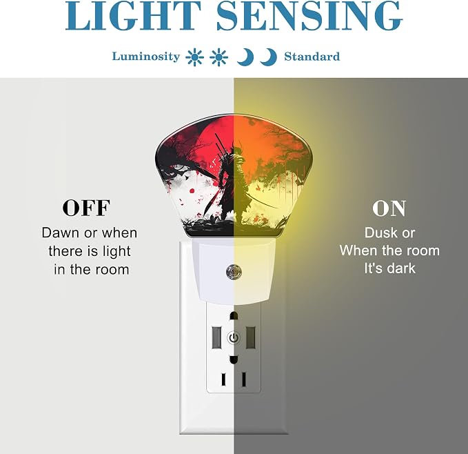 Japanese Cool Samurai Night Light Samurai Nightlight Plug into Wall with Dusk to Dawn Sensor for Kid Girls Boys Women Men Room, Hallway, Kitchen, Bathroom, Stairs Decor