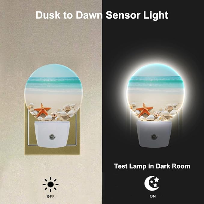 Starfish Seashell Night Light Ocean Seashore Beach Coastal Nautical Night Lights Plug into Wall for Boys Girls, Plug-in Nightlight 0.5W LED Lighting for Stairway Hallway Bedroom