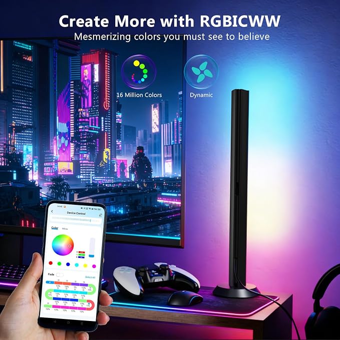 DAYBETTER Smart LED Light Bar,RGBICWW WiFi TV Light Bars for Room,Gaming | Compatible with Alexa,Remote and App Control,14 Inches Color Changing Light Bar with Music and Scene Modes for Desk,PC,Black