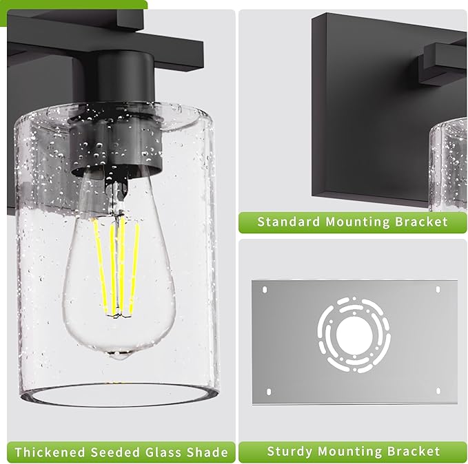 Espird Bathroom Vanity Light, 4 Light Matte Black Light Fixture with Thickened Seeded Glass Shade, 30 inch Modern Wall Sconce,Vanity Lights Over Mirror for Bathroom