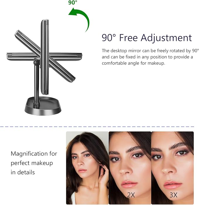 Trifold Lighted Vanity Makeup Mirror with 21 LEDs Lights,1x/2x/3x Magnification and Touch Screen Dimming,Two Power Supplies Makeup Mirror, Gift for Women
