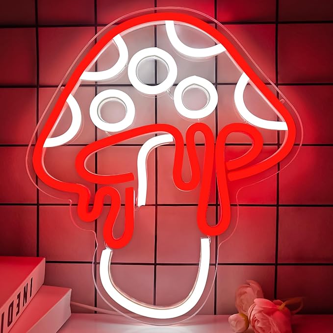 Mushroom Neon Sign Dimmable Led Mushroom Neon Light Cute Neon Mushroom Sign Night Light 3d Wall Art Mushroom Neon Signs For Wall Decor Game Room Bedroom Decor Holiday Gift For Children Kids Girl