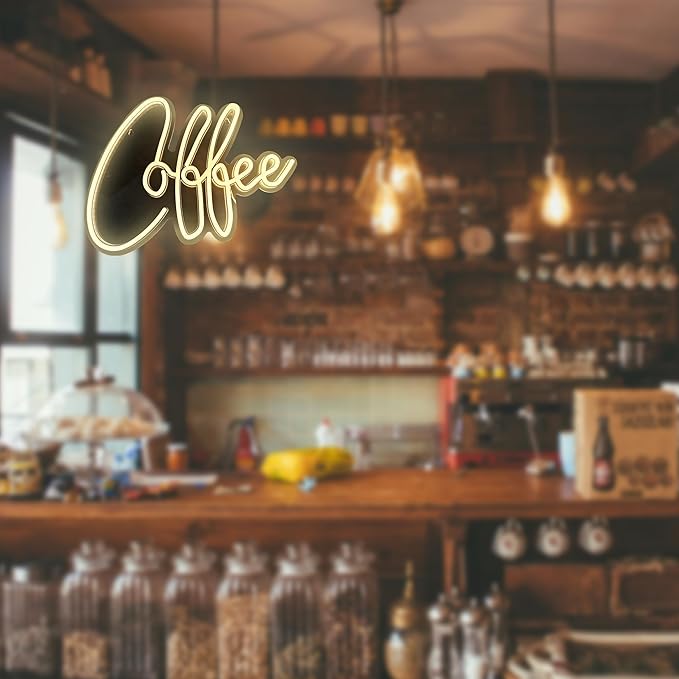 Coffee Neon Sign Bar Wall Decor,Adjustable Brightness Led Lights Sign,USB Powered Neon Light for Coffee Bar,Home Bar,Hotel(Yellow)