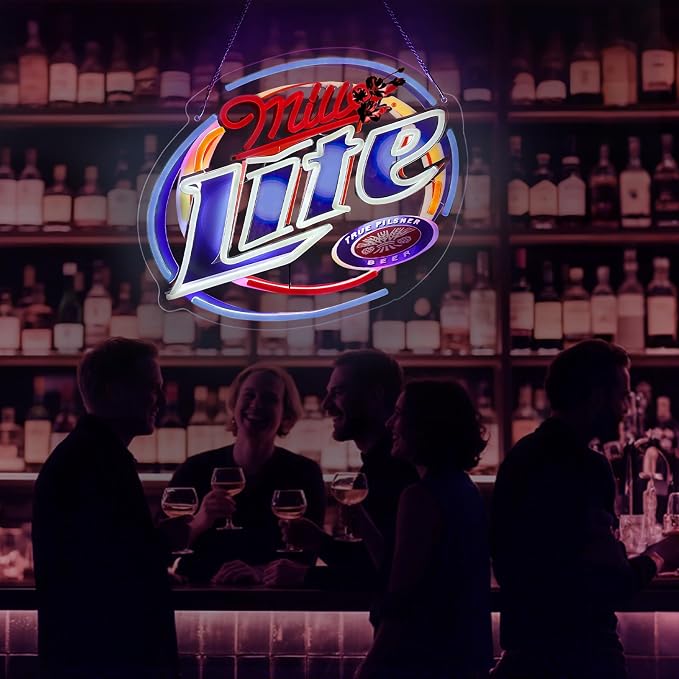 Mille Lite Neon Sign LED Beer Light for Home Bar Man Cave Wall Decor | Cool room decor & gift, USB dimmable beer neon sign, perfect for garage pub club man cave wall