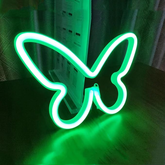 Butterfly Neon Signs, 2Pack Green Butterfly LED Signs, 8.89x0.79x6.06 Inches, PVC Material, USB or 3-AA Battery Powered, Wall Mount, Home/Party/Office Decor