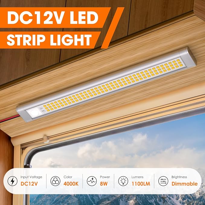12V LED Light Strip, Enclosed Trailer Light, 12 Volt Lights, 12v LED Strip for RV Interior, Strip Lights for Cargo Trailer, Truck, Van, Shed, RV(8Pack, 4000K, Silver)