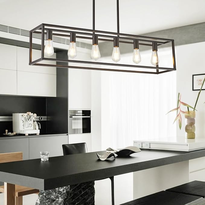 Dining Room Light Fixture, Kitchen Fixture Lights Pendant Lights Kitchen Island Oil Rubbed Bronze 6-Light Industrial Pendant Lighting for Kitchen Island